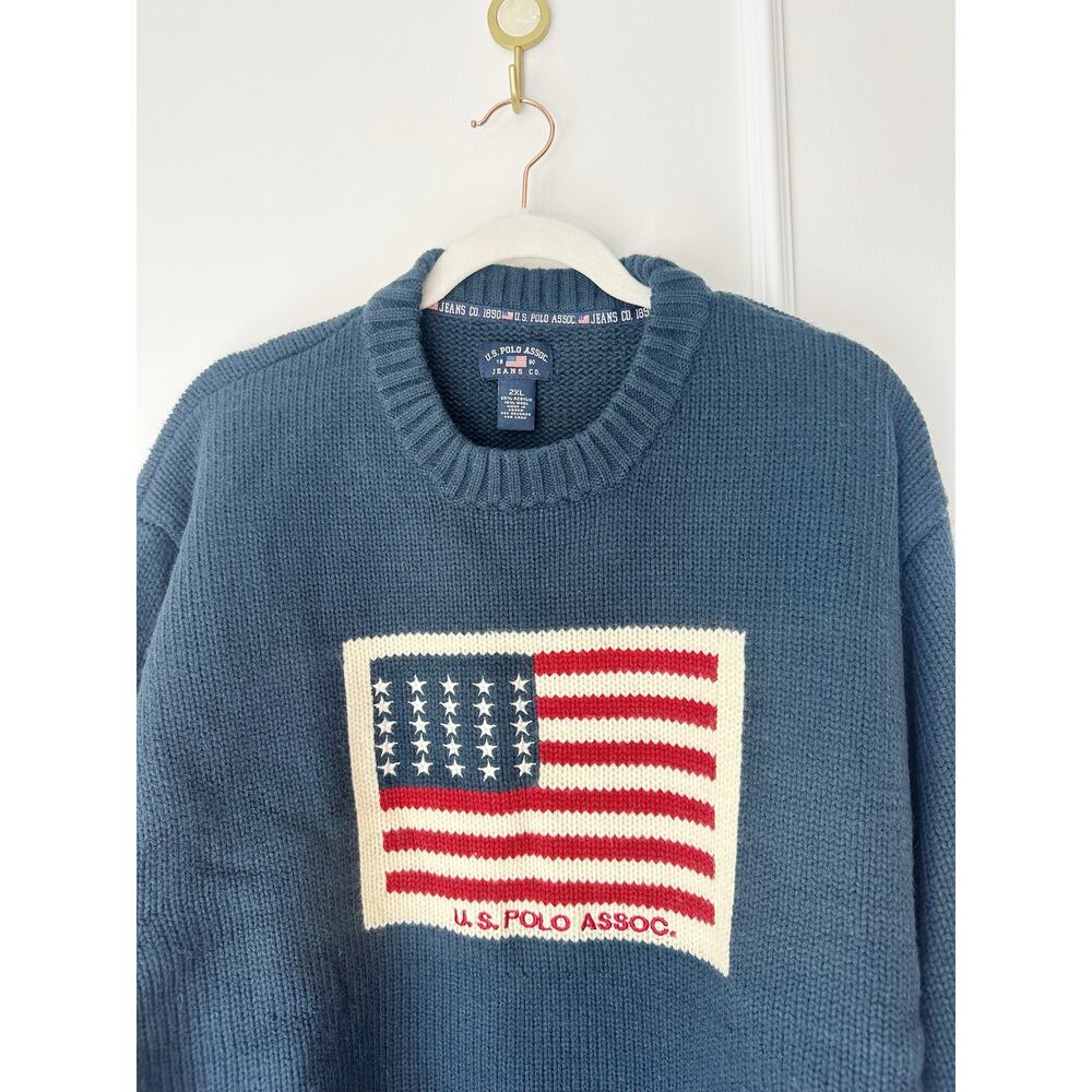 Polo by Ralph Lauren Navy Crewneck Sweater with American Flag Patch - Picture 3 of 7